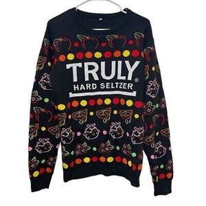 TRULY Hard Seltzer Crewneck Sweater - Black with Multicolor Accents
